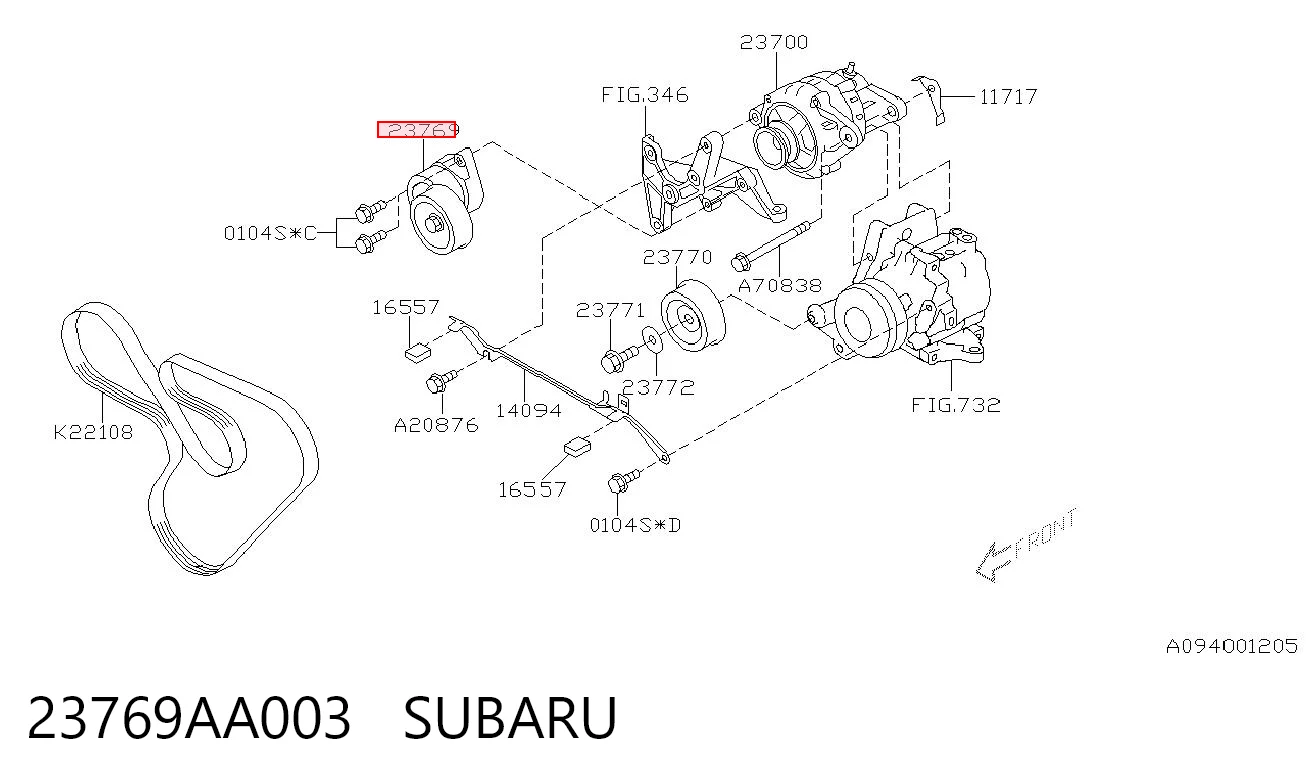 23769AA003 Subaru Reguladora de tensão da correia de transmissão