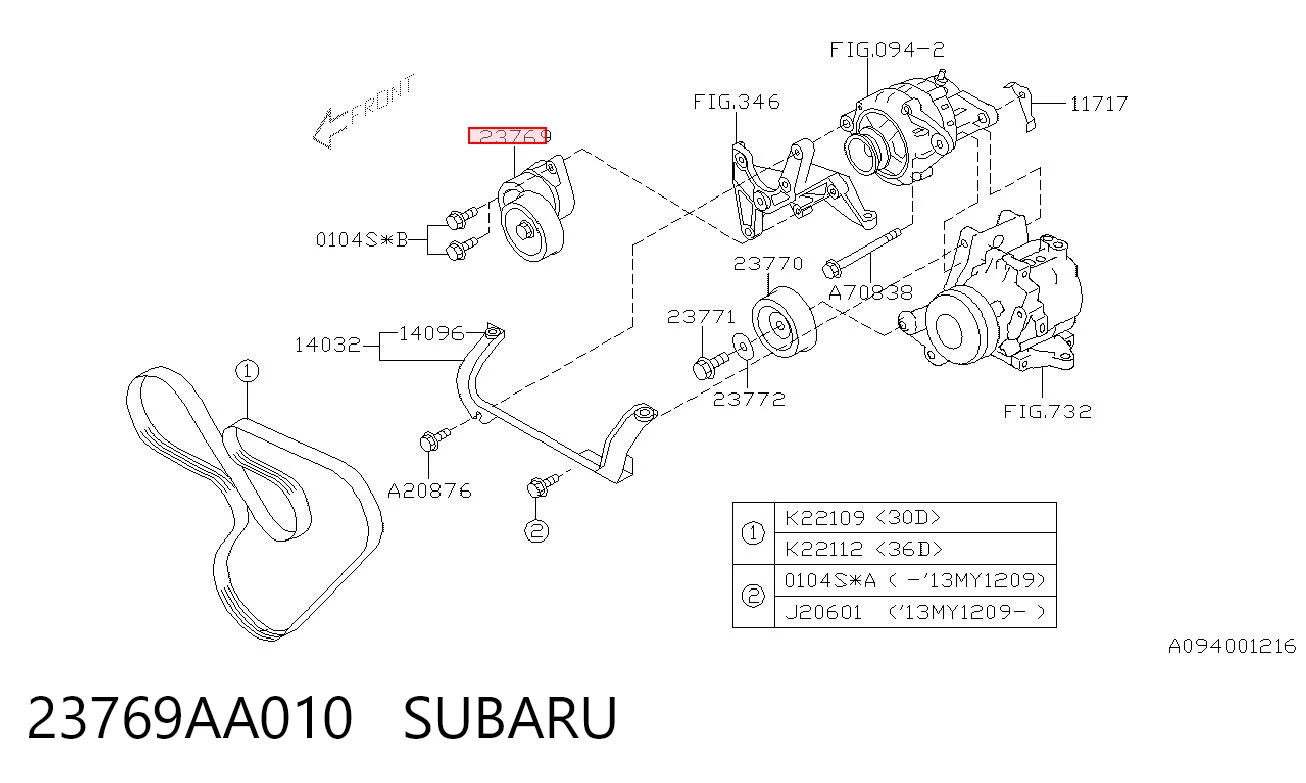 23769AA010 Subaru Reguladora de tensão da correia de transmissão