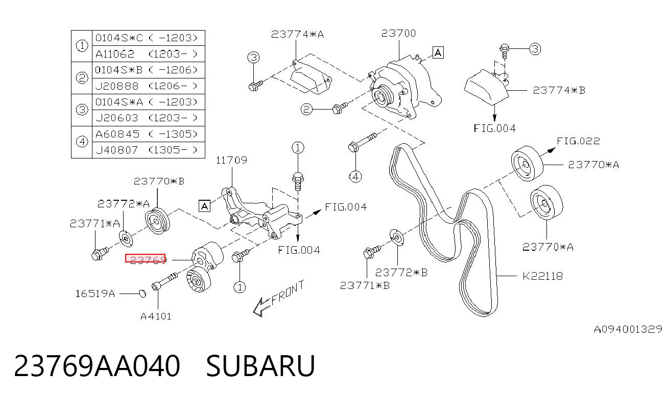23769AA040 Subaru Reguladora de tensão da correia de transmissão