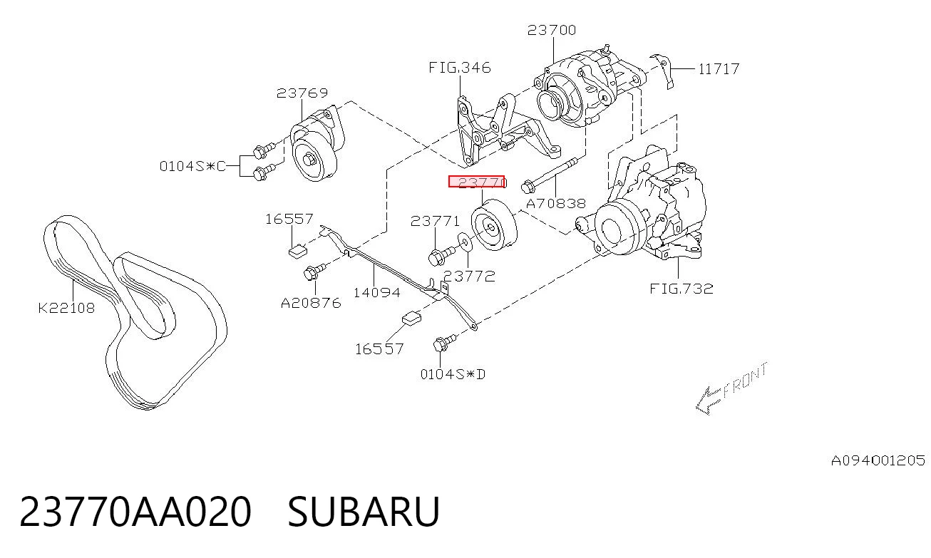 23770AA020 Subaru Rolo parasita da correia de transmissão