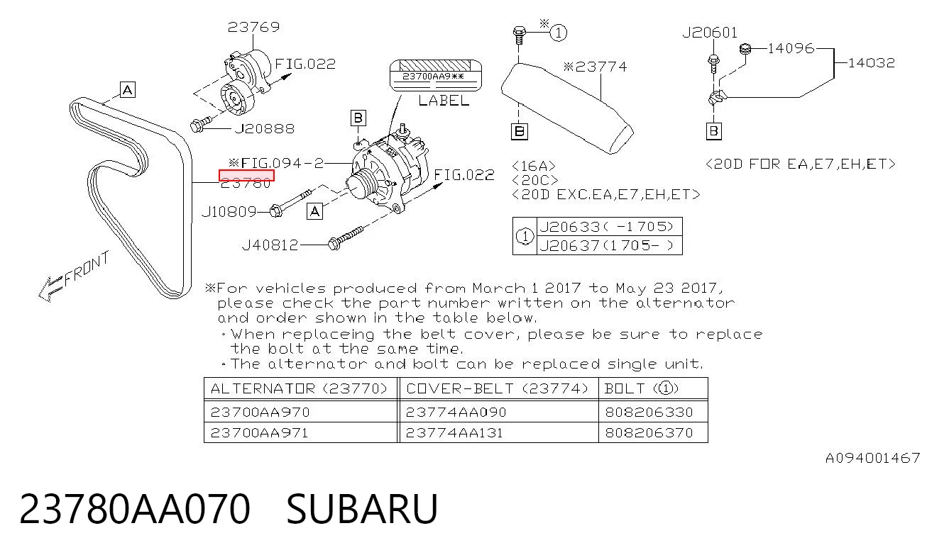 Correia dos conjuntos de transmissão Subaru XV II GT
