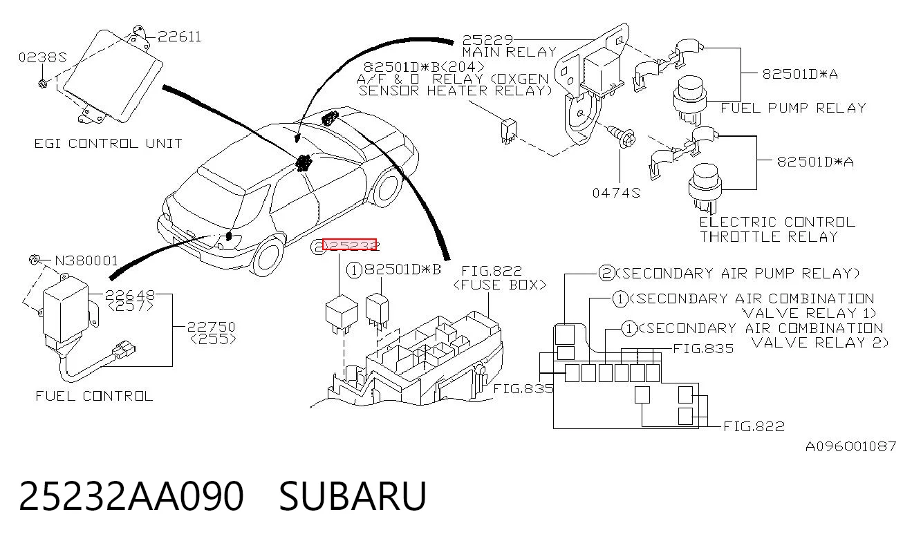 25232AA090 Subaru Relê do compressor de suspensão pneumática
