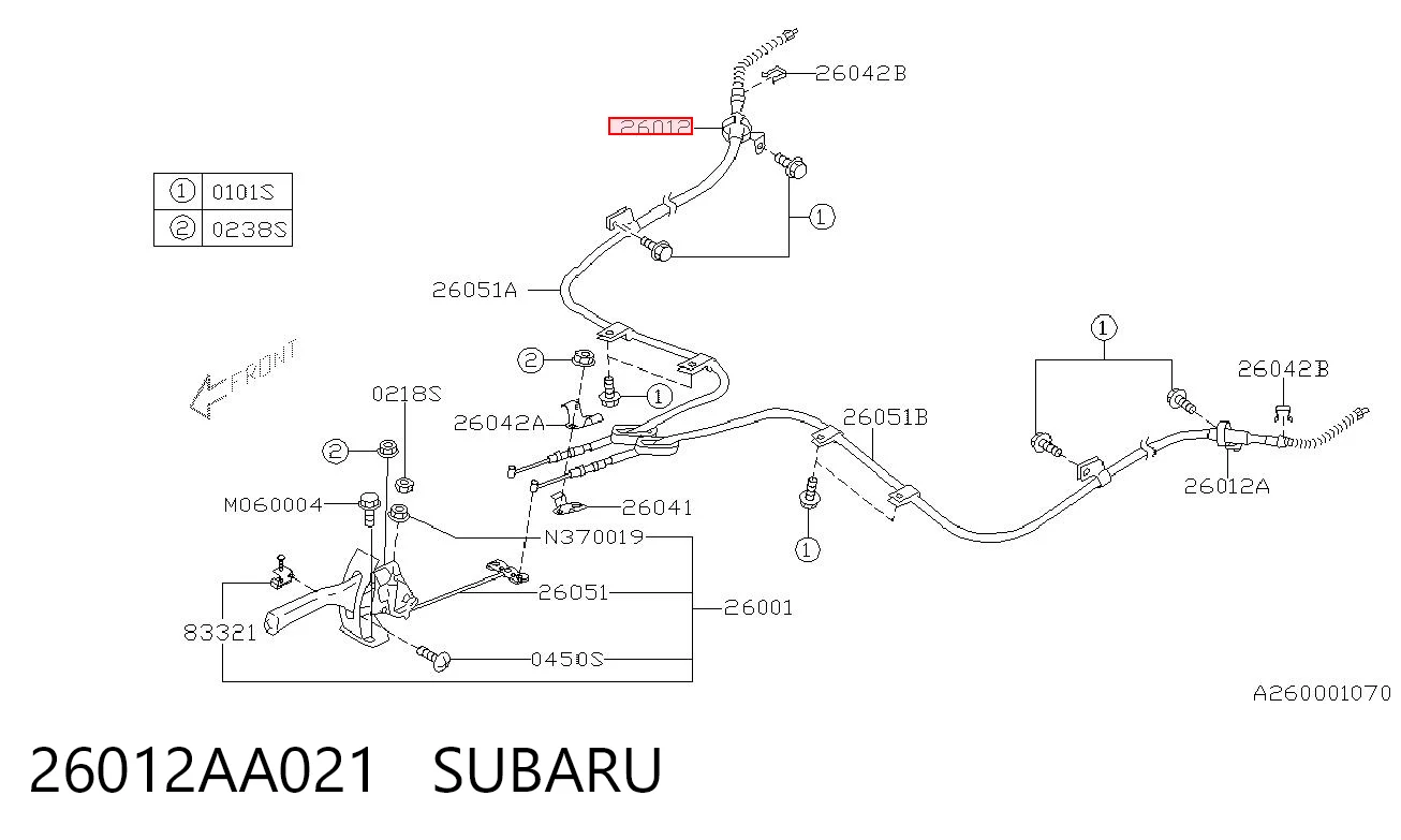 26012AA021 Subaru Cabo do freio de estacionamento traseiro direito