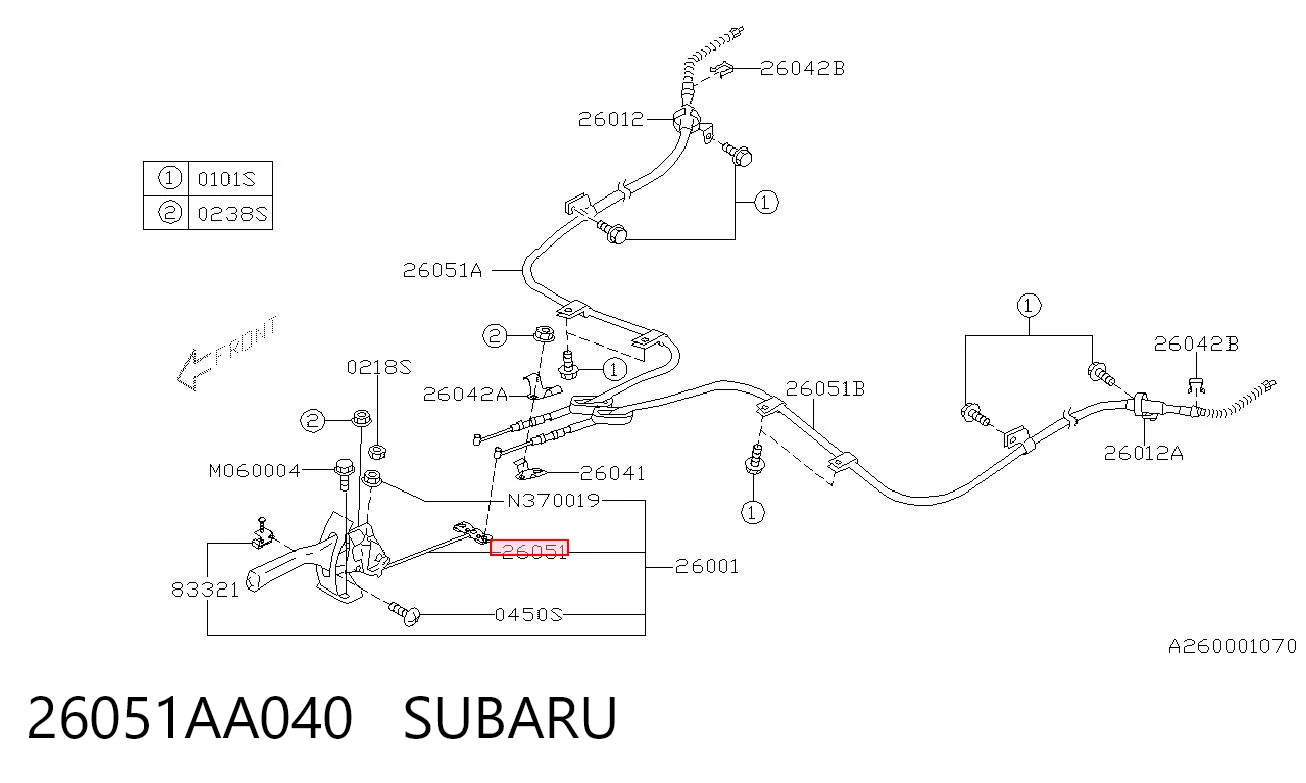 26051AA040 Subaru Cabo do freio de estacionamento dianteiro