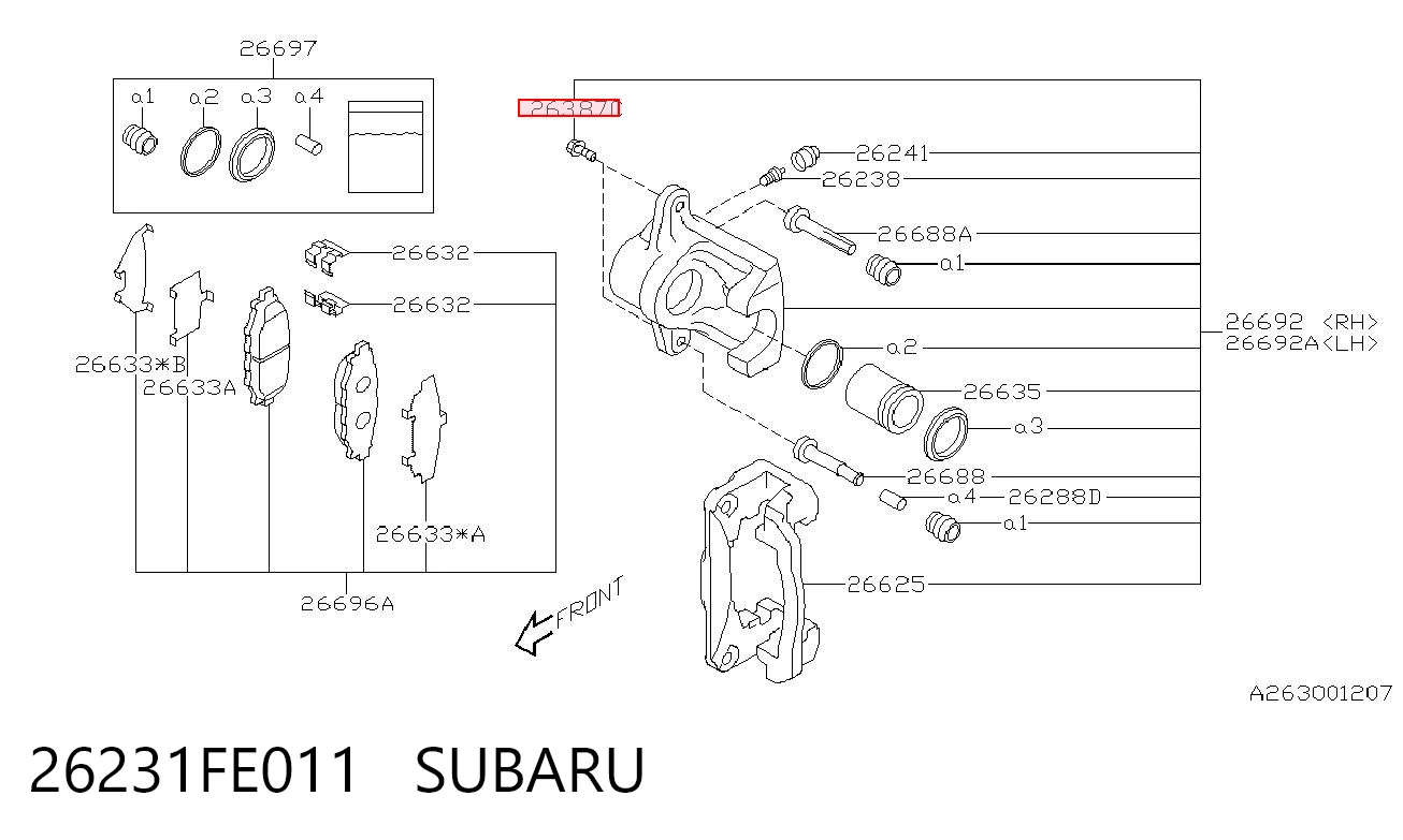 26231FE011 Subaru Parafuso do freio de suporte