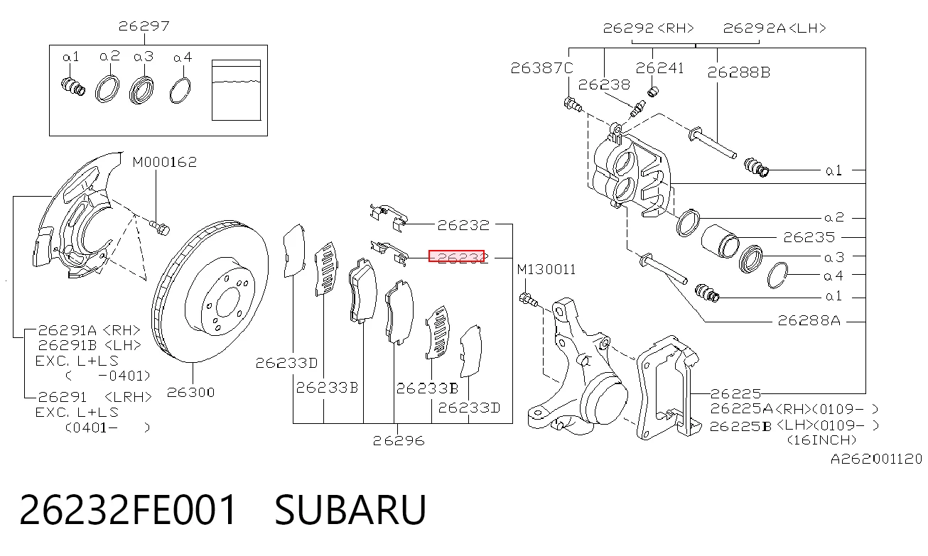 26232FE001 Subaru Kit de molas de fixação de sapatas de disco dianteiras