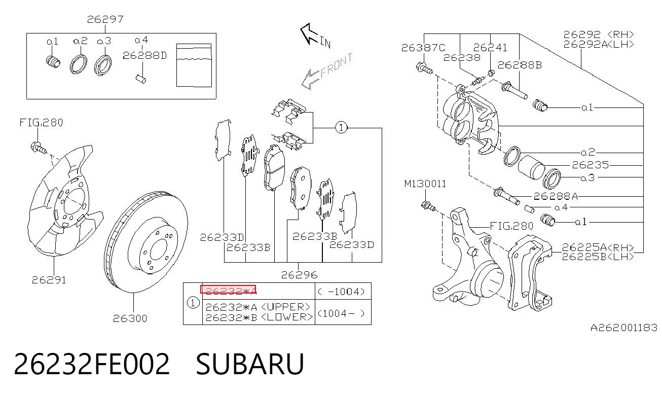 26232FE002 Subaru Kit de molas de fixação de sapatas de disco dianteiras