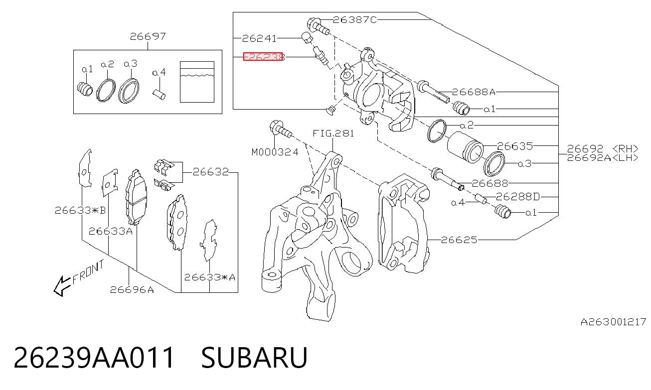 26239AA011 Subaru Tubo de ligação de bombeio de suporte do freio dianteiro