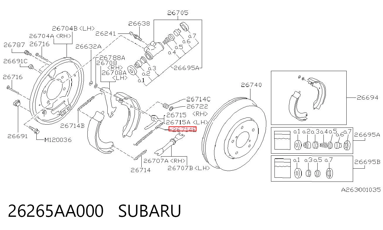 26265AA000 Subaru Kit de montagem das sapatas traseiras de tambor