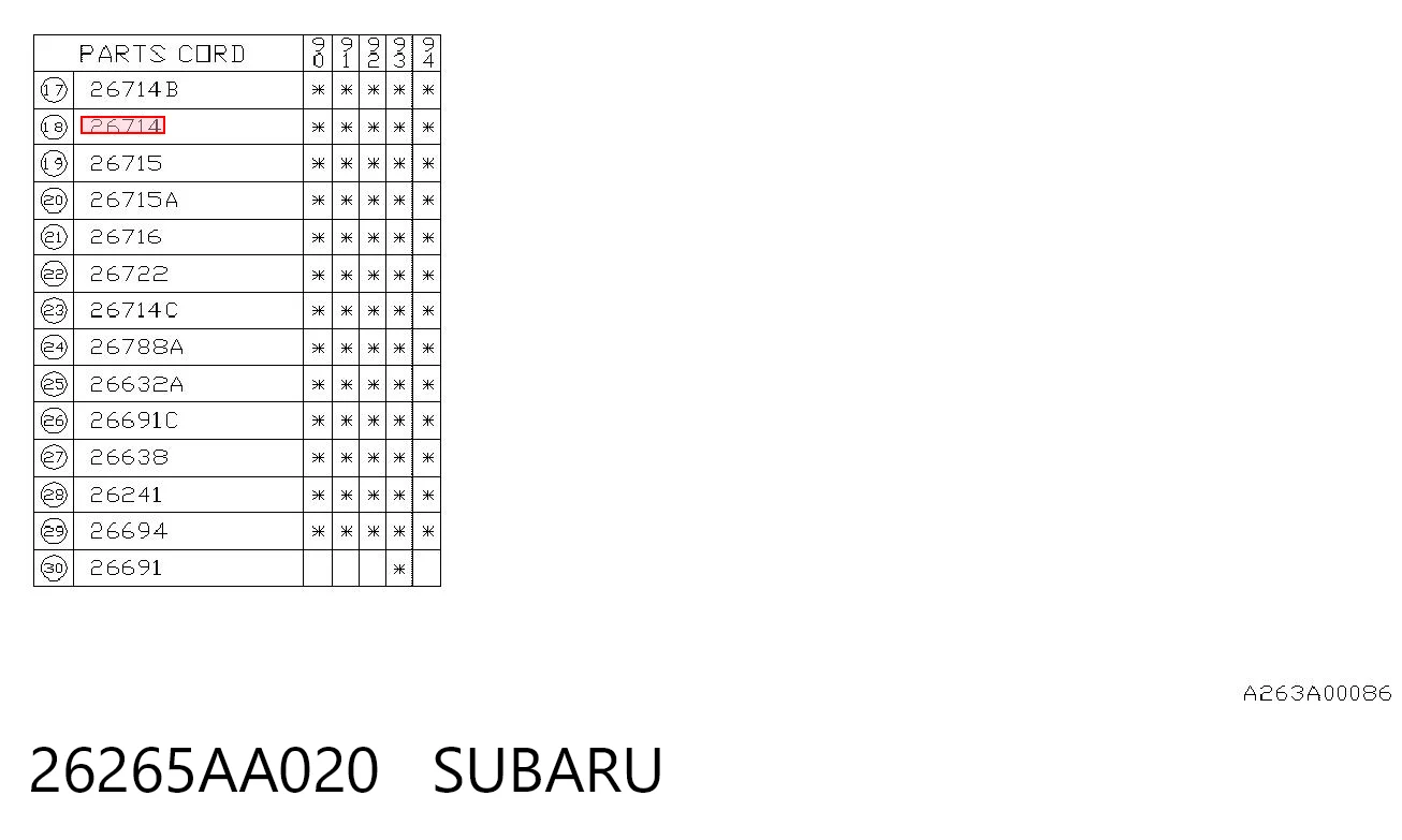 26265AA020 Subaru