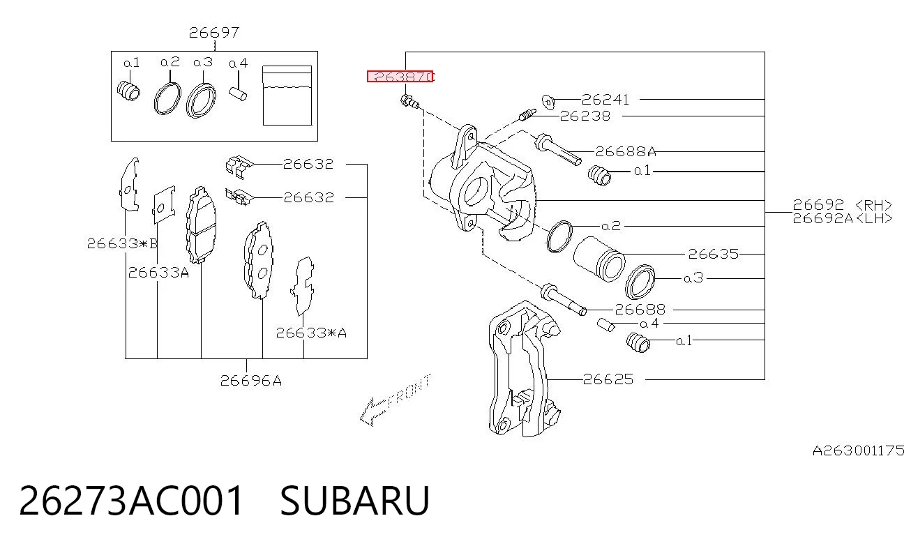26273AC001 Subaru Parafuso do freio de suporte