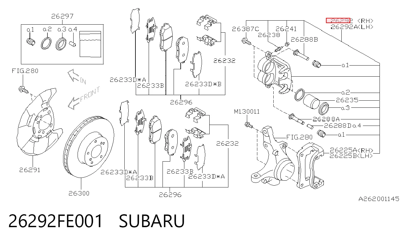 26292FE001 Subaru Suporte do freio dianteiro direito