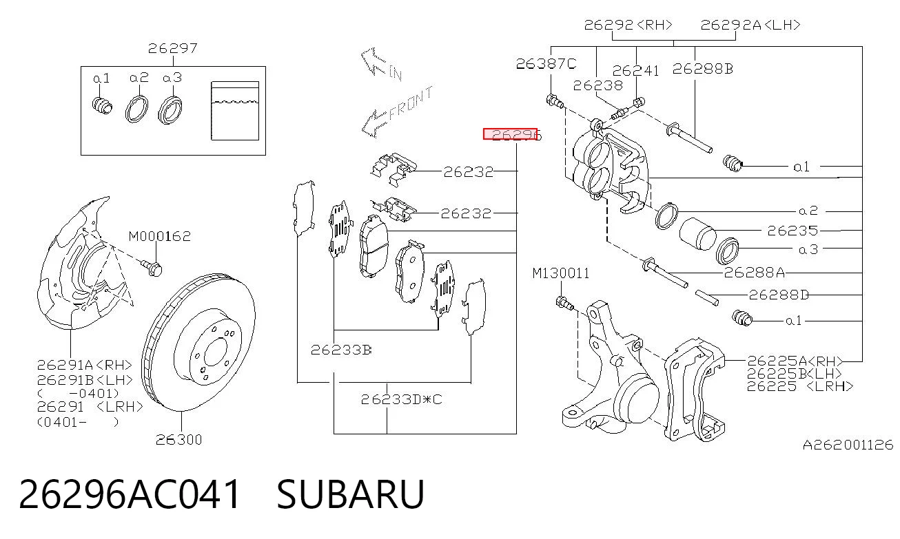 26296AC041 Subaru Sapatas do freio dianteiras de disco