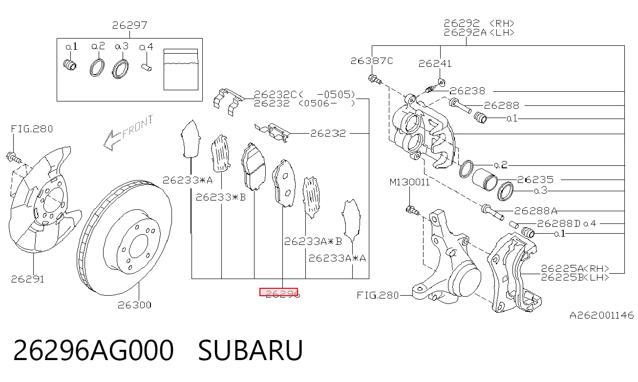 26296AG000 Subaru Sapatas do freio dianteiras de disco