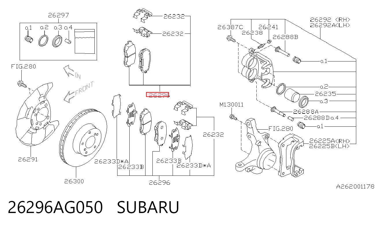 26296AG050 Subaru Sapatas do freio dianteiras de disco