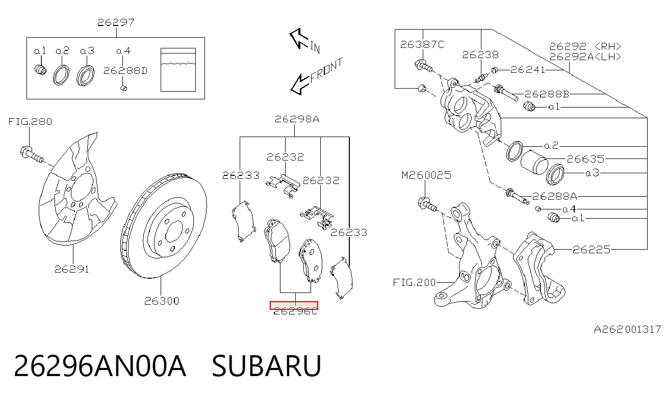 26296AN00A Subaru Sapatas do freio dianteiras de disco