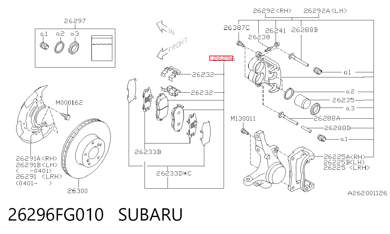 26296FG010 Subaru Sapatas do freio dianteiras de disco