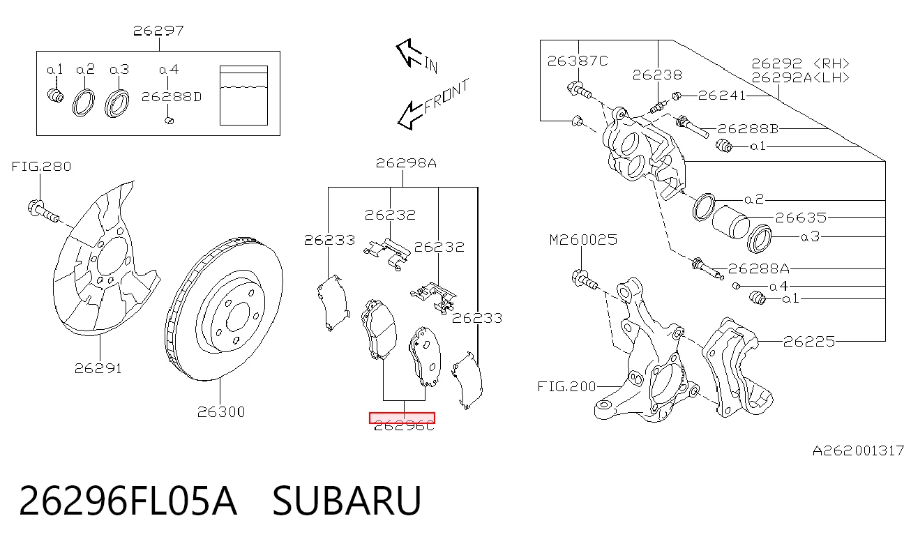 26296FL05A Subaru Sapatas do freio dianteiras de disco
