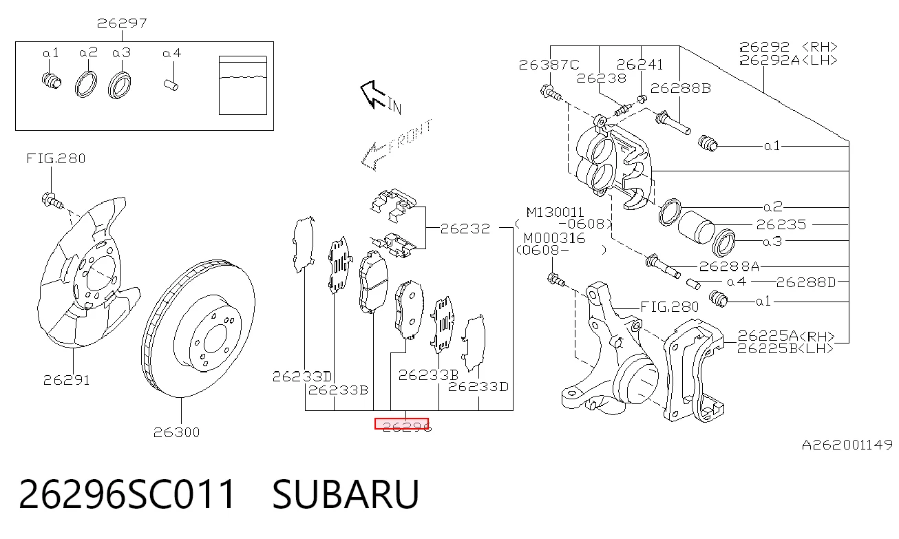26296SC011 Subaru Sapatas do freio dianteiras de disco