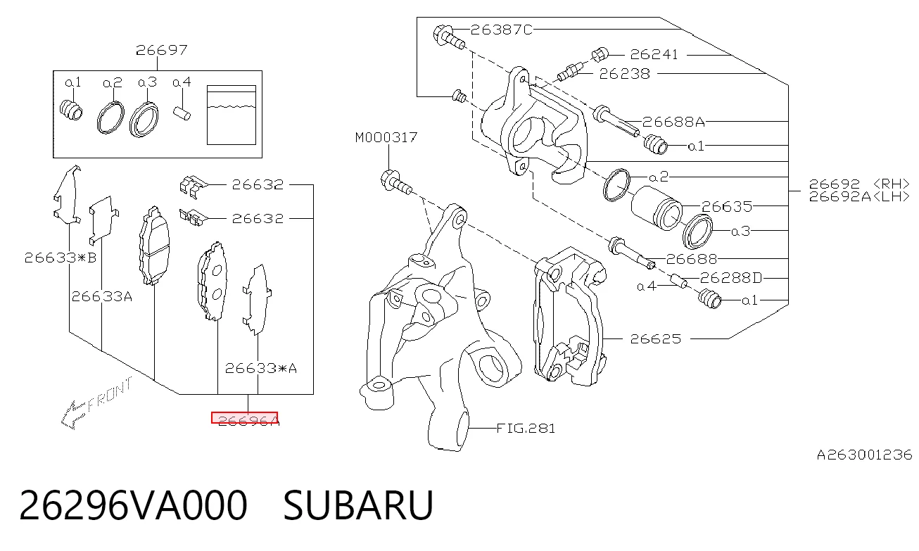 26296VA000 Subaru Sapatas do freio dianteiras de disco