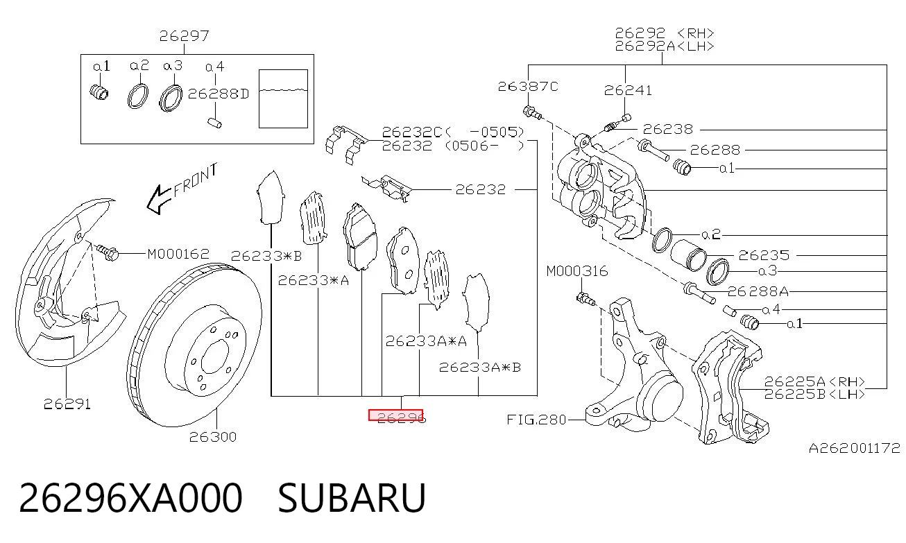 26296XA000 Subaru Sapatas do freio dianteiras de disco