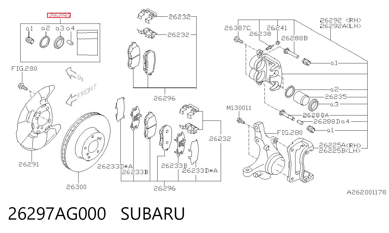26297AG000 Subaru Kit de reparação de suporte do freio dianteiro