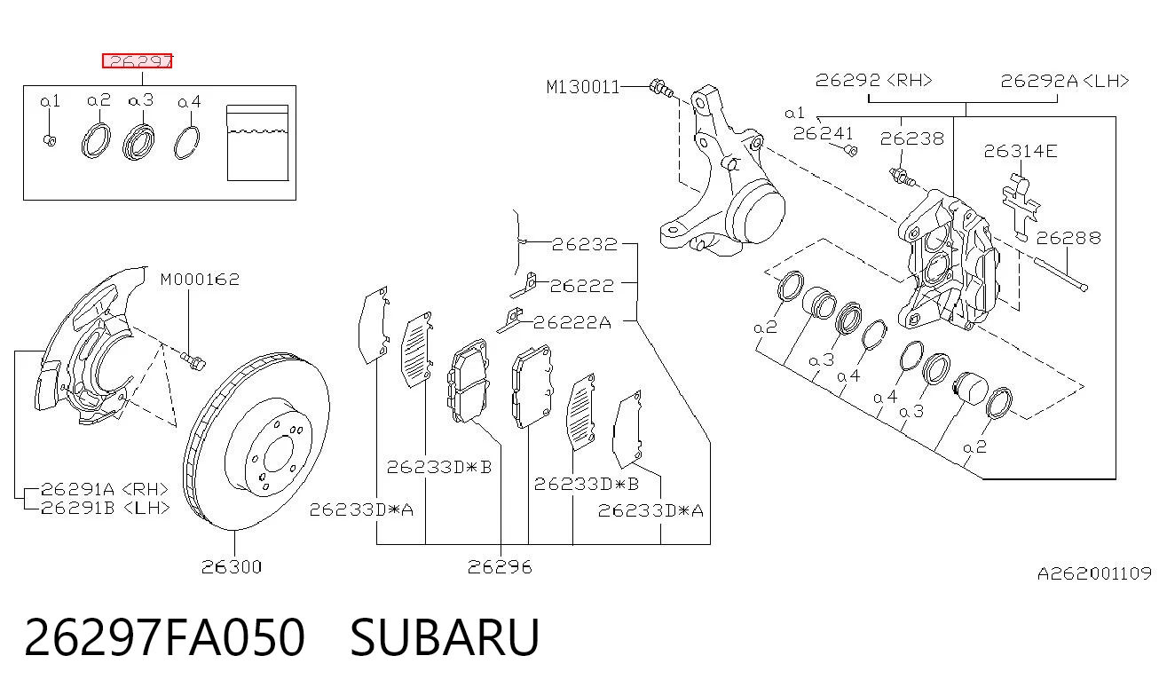 26297FA050 Subaru Kit de reparação de suporte do freio dianteiro