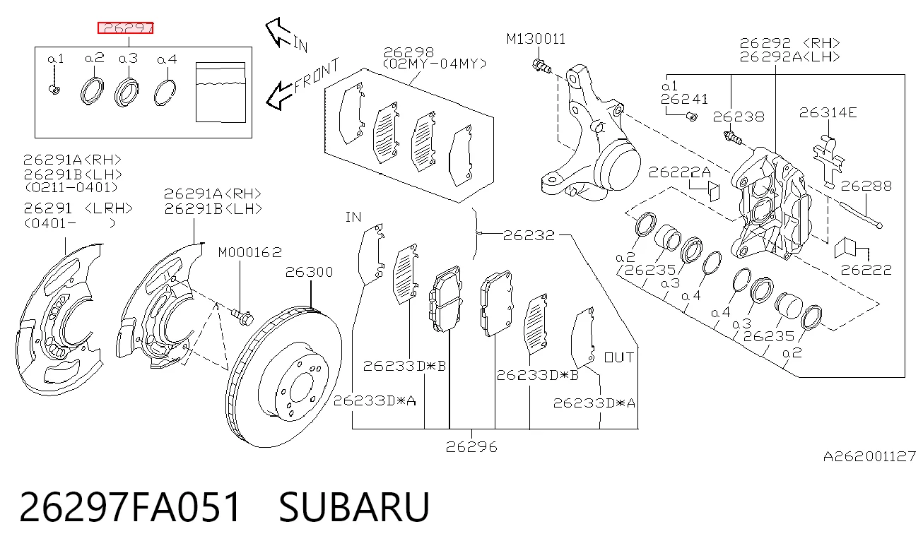 26297FA051 Subaru Kit de reparação de suporte do freio dianteiro