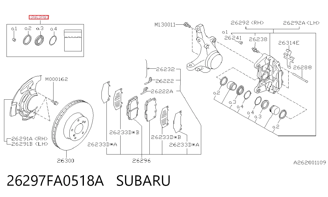 26297FA0518A Subaru Kit de reparação de suporte do freio dianteiro