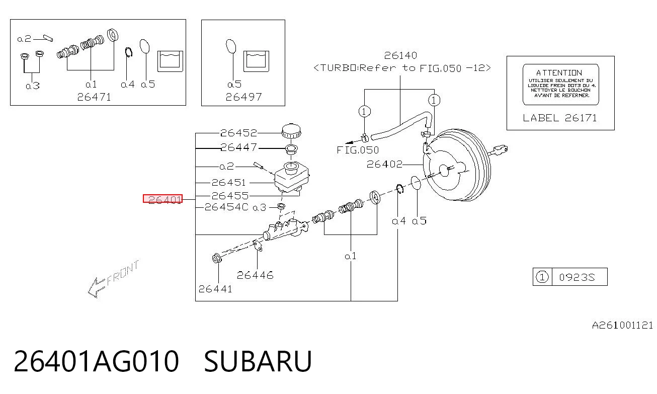26401AG010 Subaru Cilindro mestre do freio