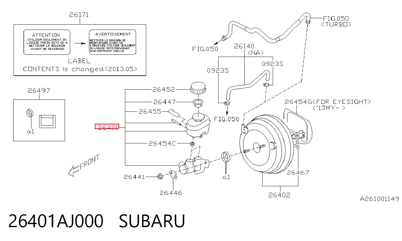 Cilindro mestre do freio para Subaru Outback IV B14, BR