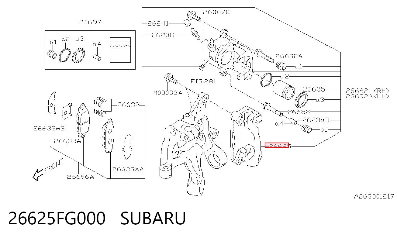 26625FG000 Subaru Braçadeira do freio de suporte traseiro