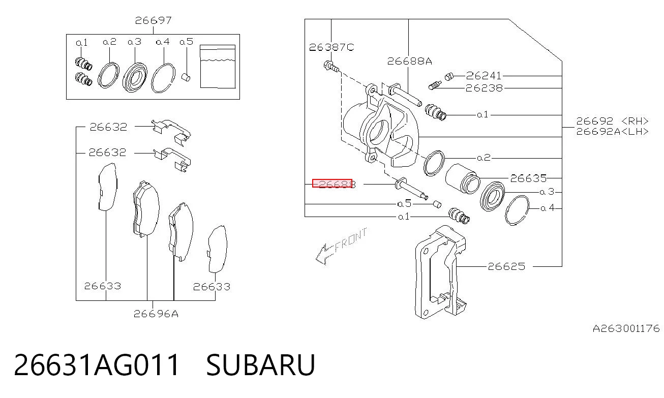 26631AG011 Subaru Guia inferior de suporte traseiro