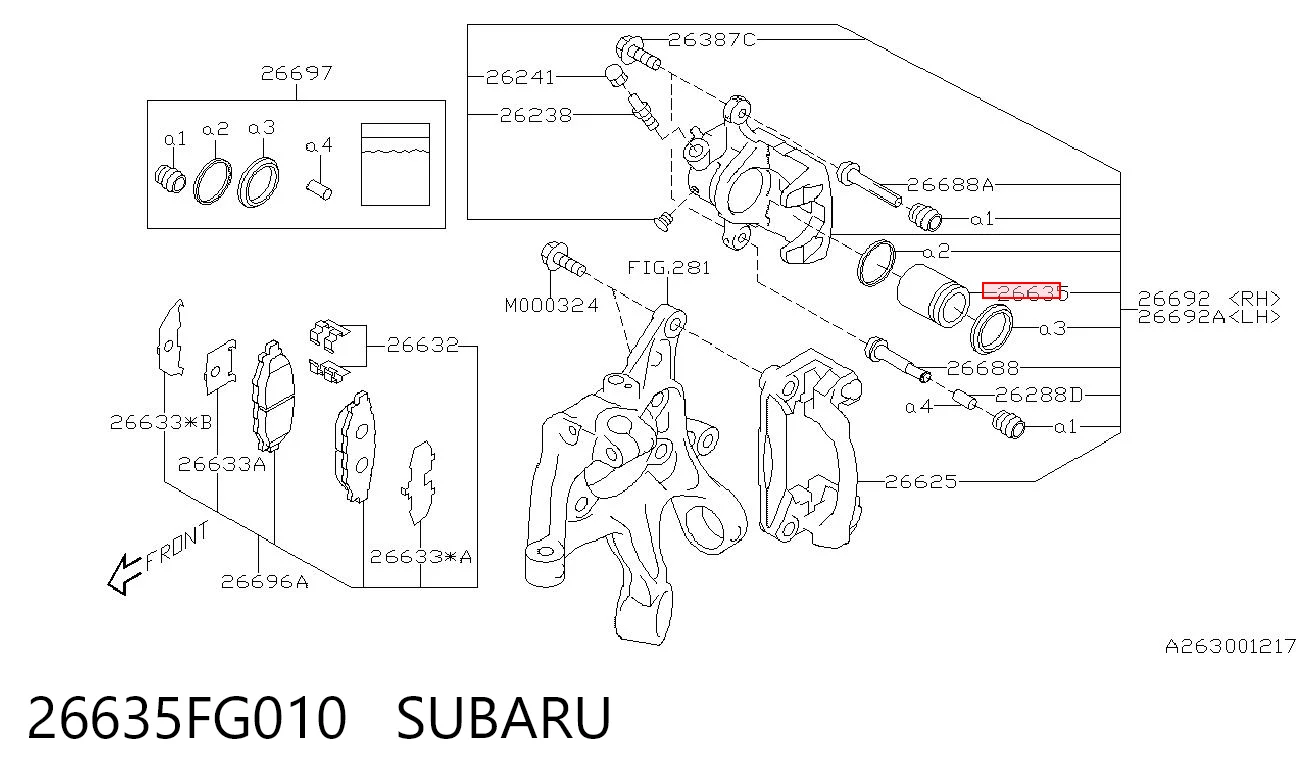 26635FG010 Subaru Pistão de suporte do freio traseiro