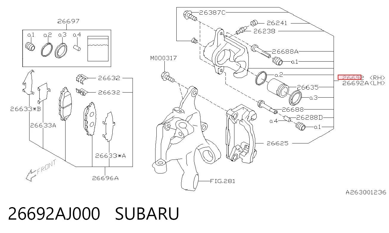 26692AJ000 Subaru Suporte do freio traseiro direito