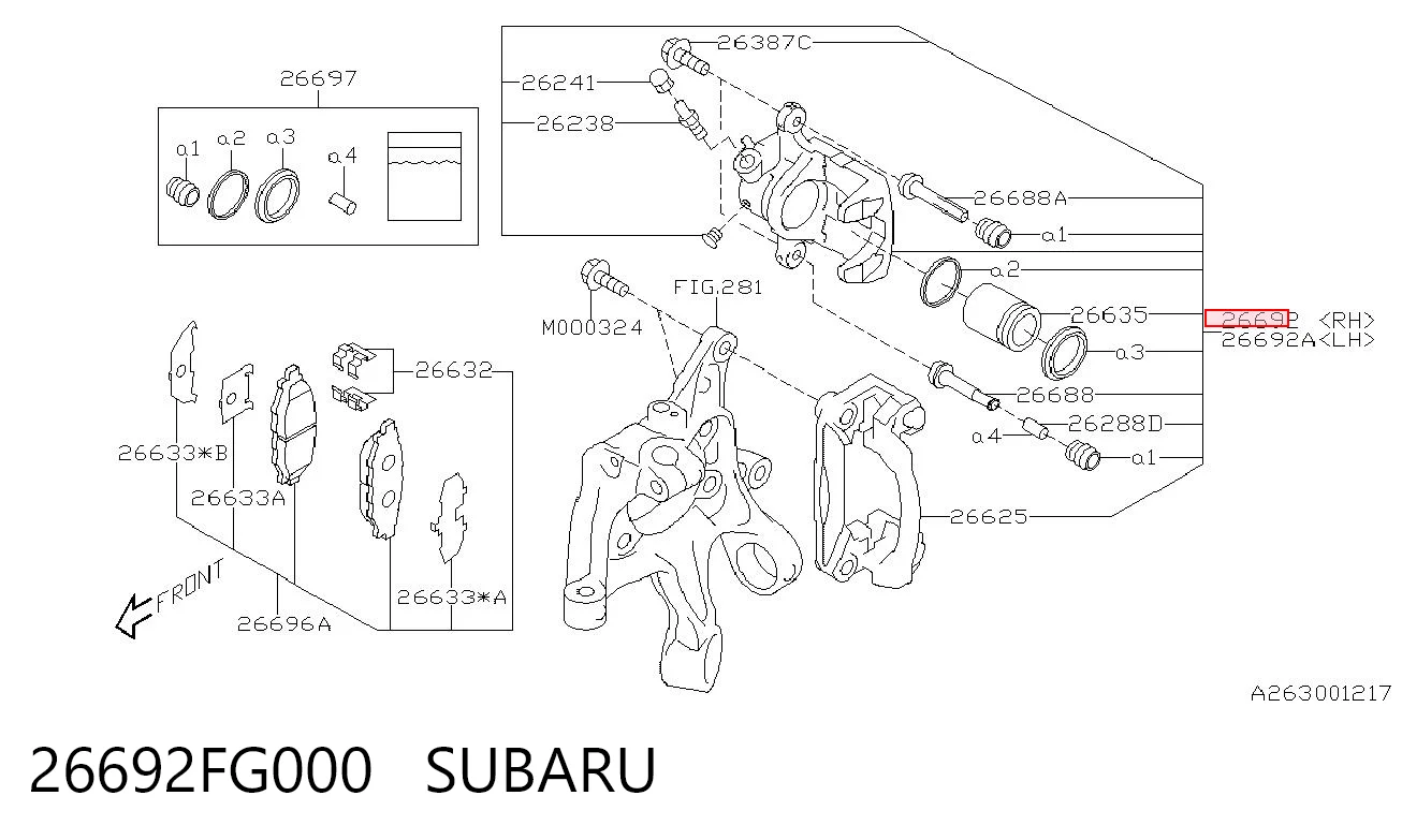 26692FG000 Subaru Suporte do freio traseiro direito