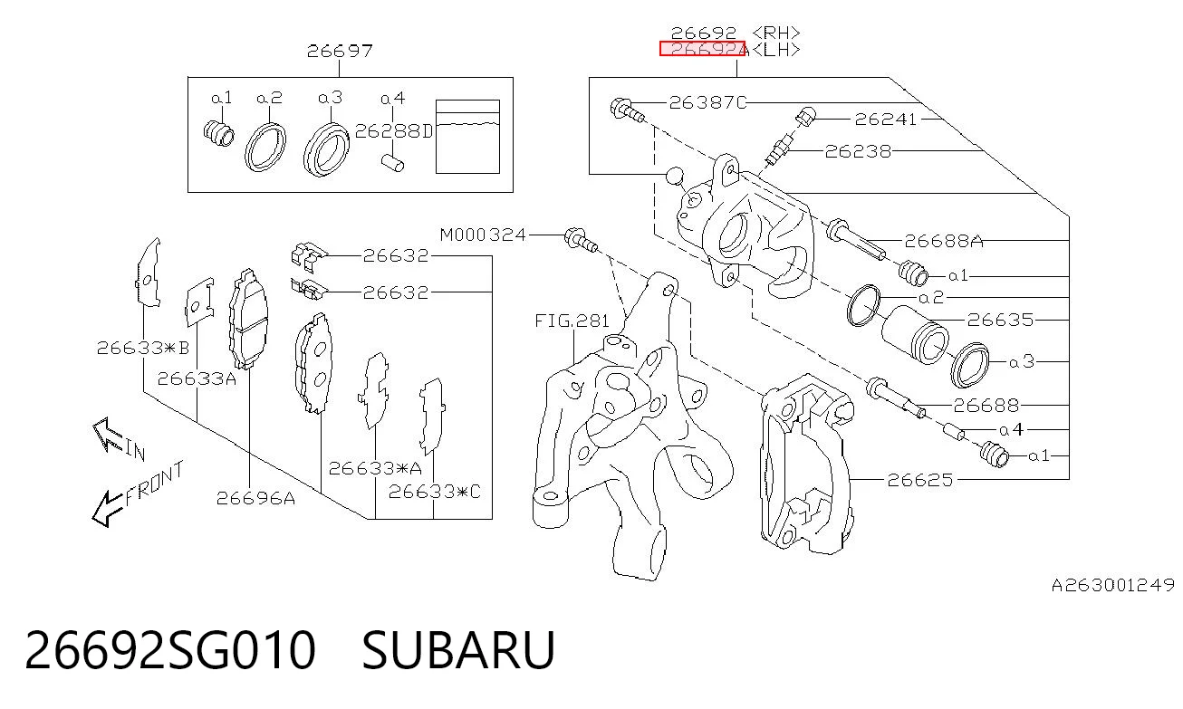 26692SG010 Subaru Suporte do freio traseiro esquerdo