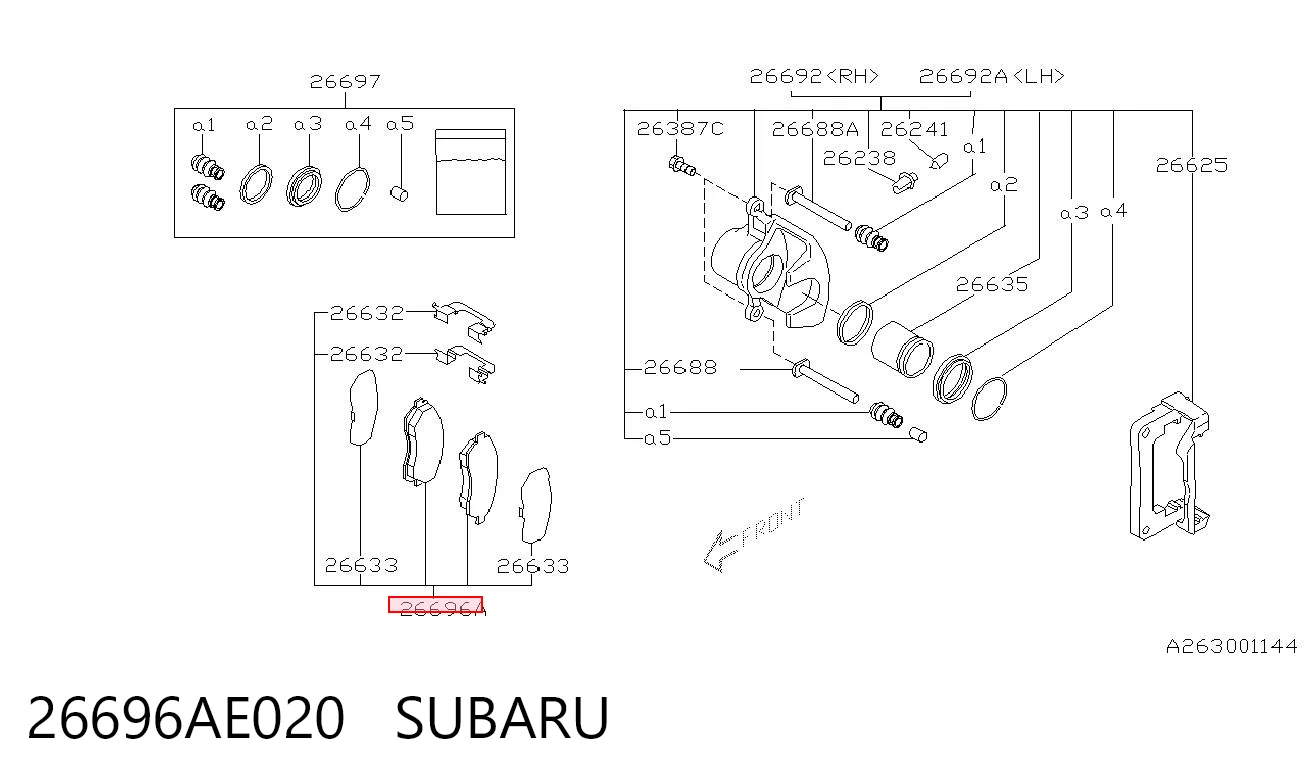 26696AE020 Subaru Sapatas do freio traseiras de disco