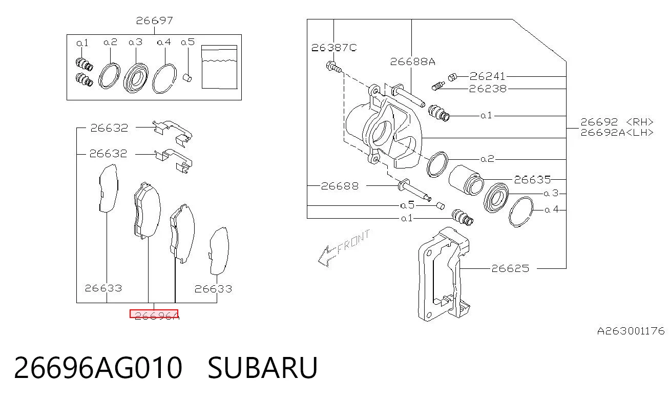 26696AG010 Subaru Sapatas do freio traseiras de disco