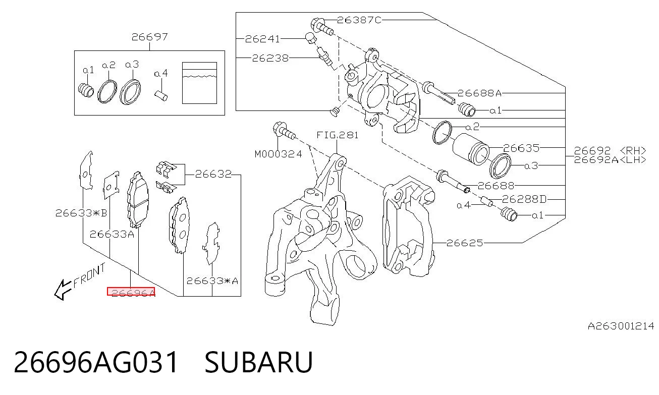 26696AG031 Subaru Sapatas do freio traseiras de disco