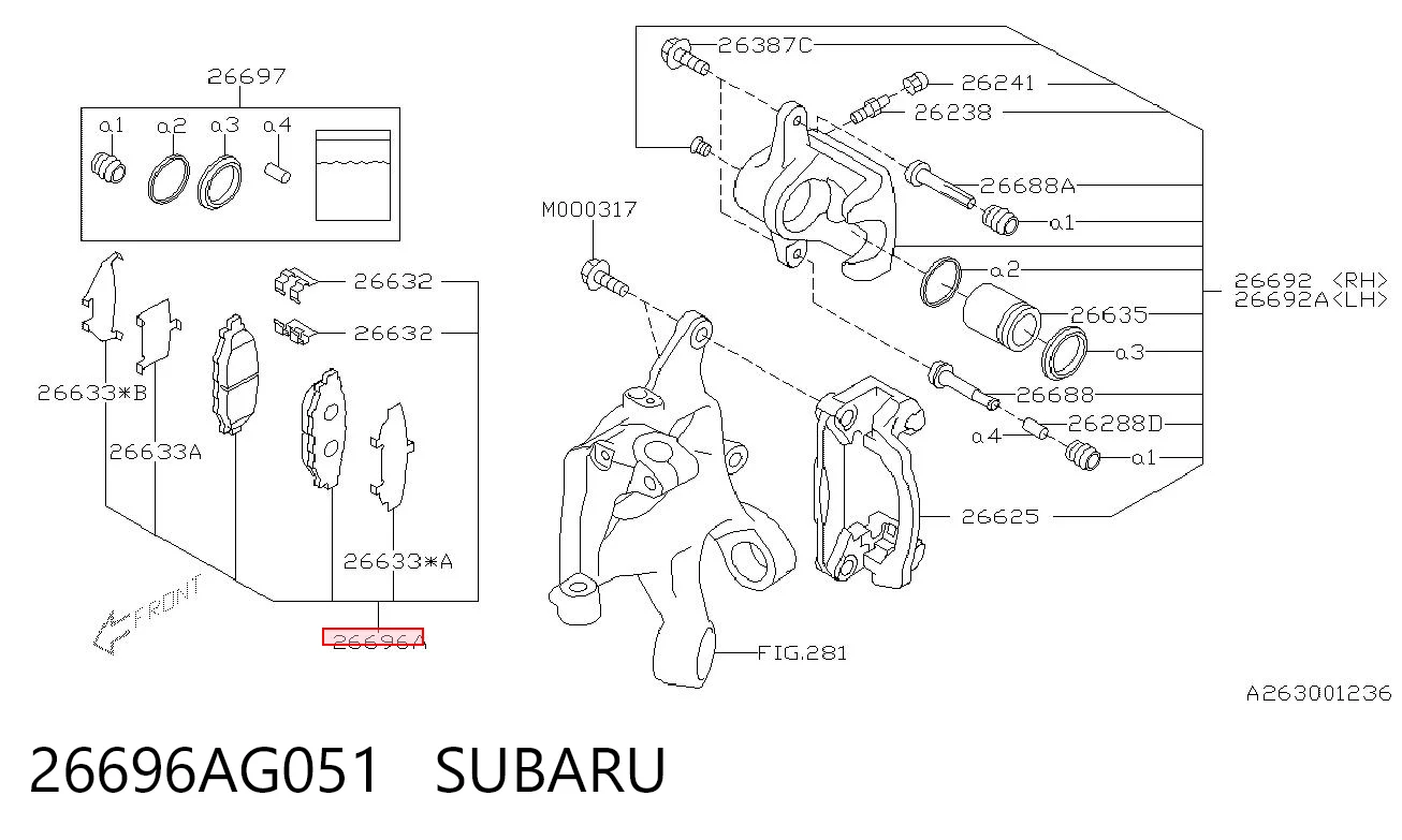 26696AG051 Subaru Sapatas do freio dianteiras de disco