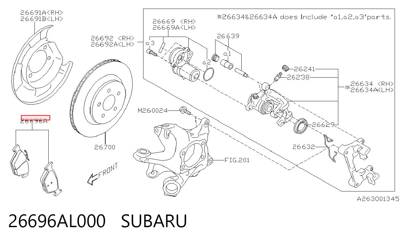 26696AL000 Subaru Sapatas do freio traseiras de disco
