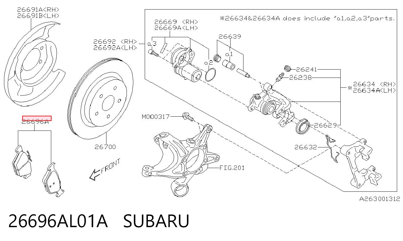 26696AL01A Subaru Sapatas do freio traseiras de disco