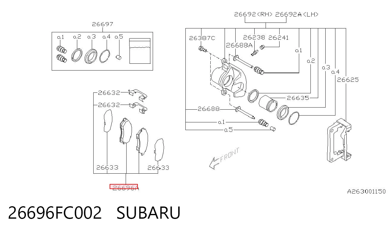26696FC002 Subaru Sapatas do freio traseiras de disco