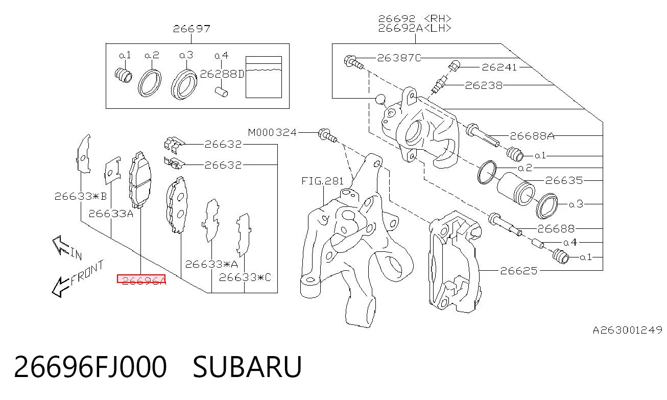 26696FJ000 Subaru Sapatas do freio traseiras de disco