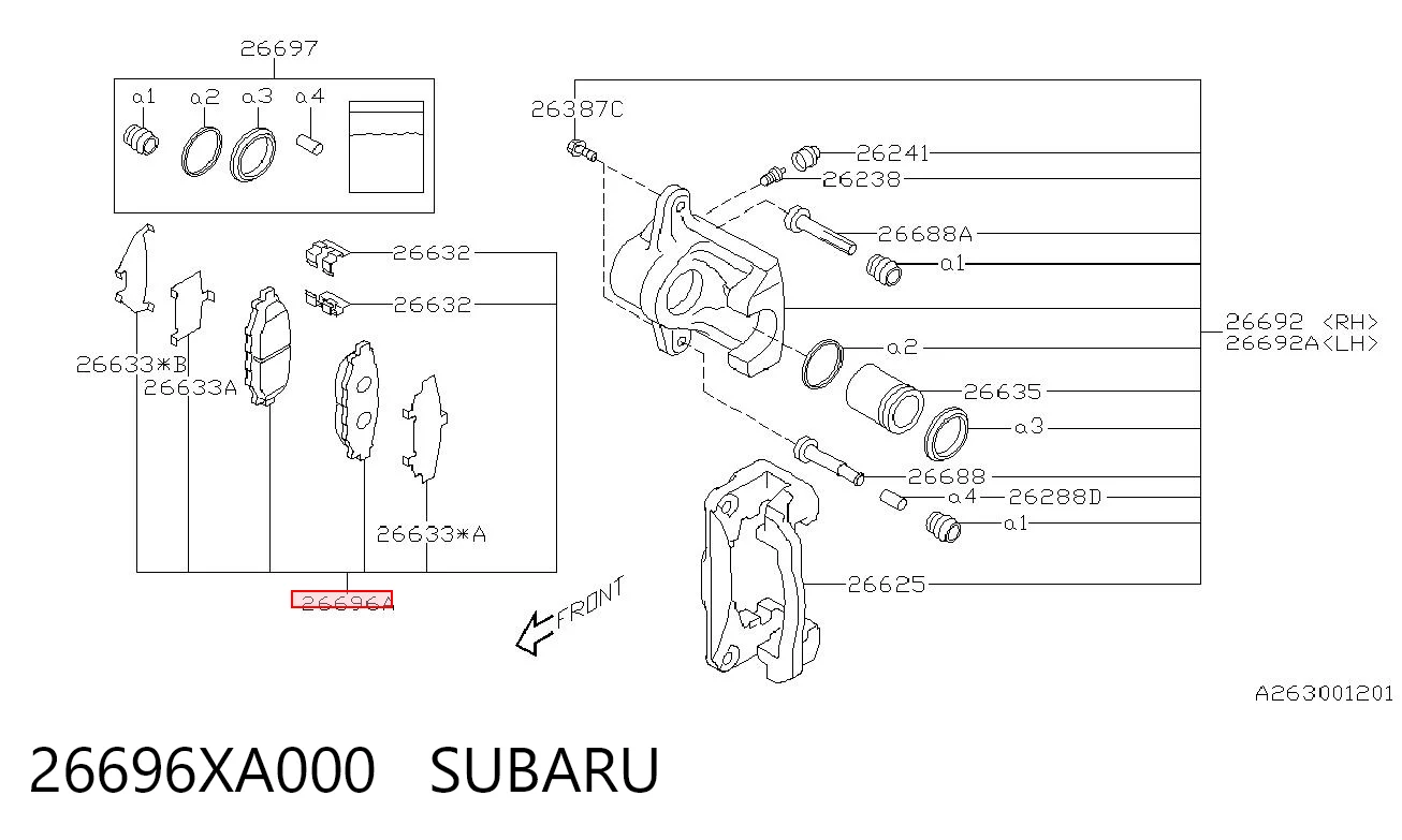 26696XA000 Subaru Sapatas do freio traseiras de disco