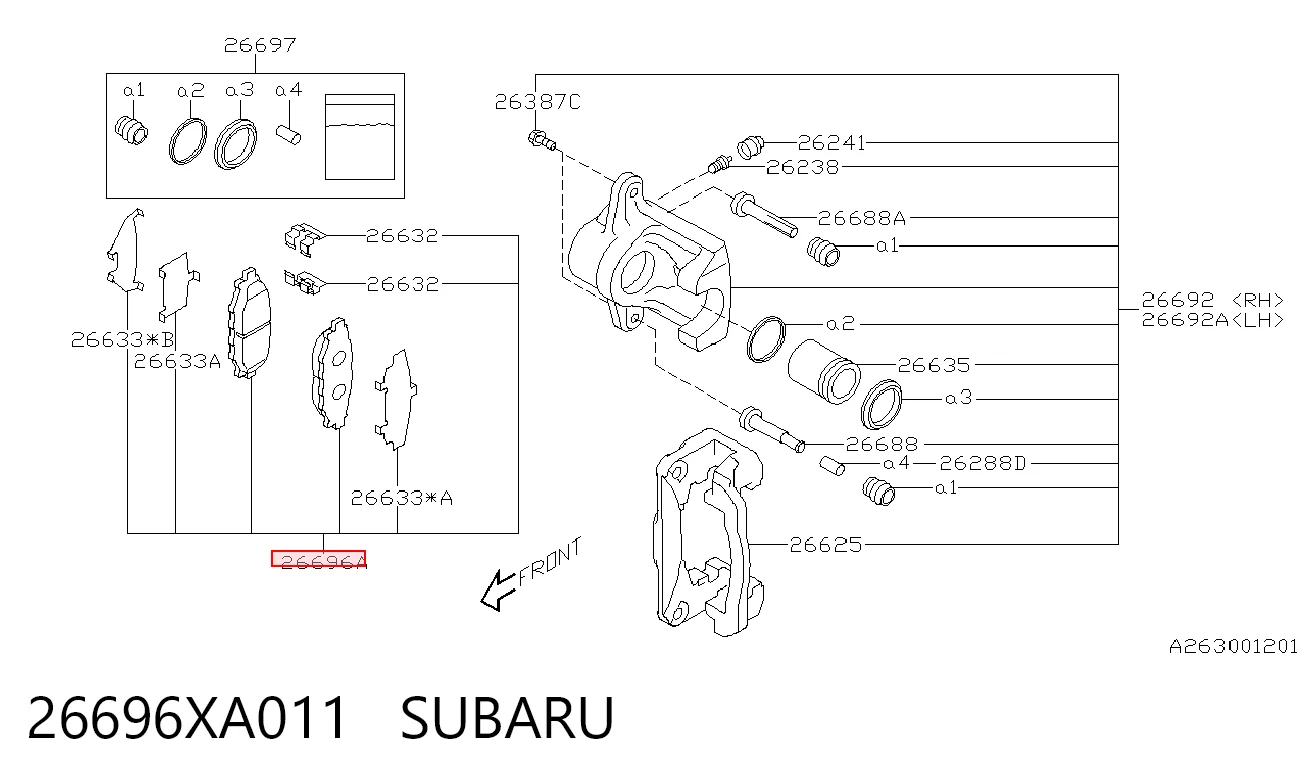 26696XA011 Subaru Sapatas do freio traseiras de disco