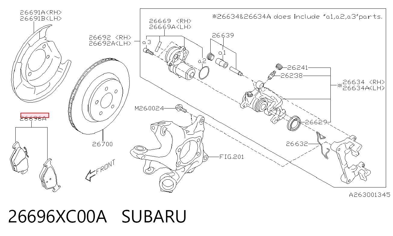 26696XC00A Subaru Sapatas do freio traseiras de disco