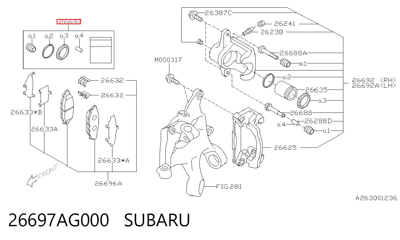 26697AG000 Subaru Kit de reparação de suporte do freio traseiro