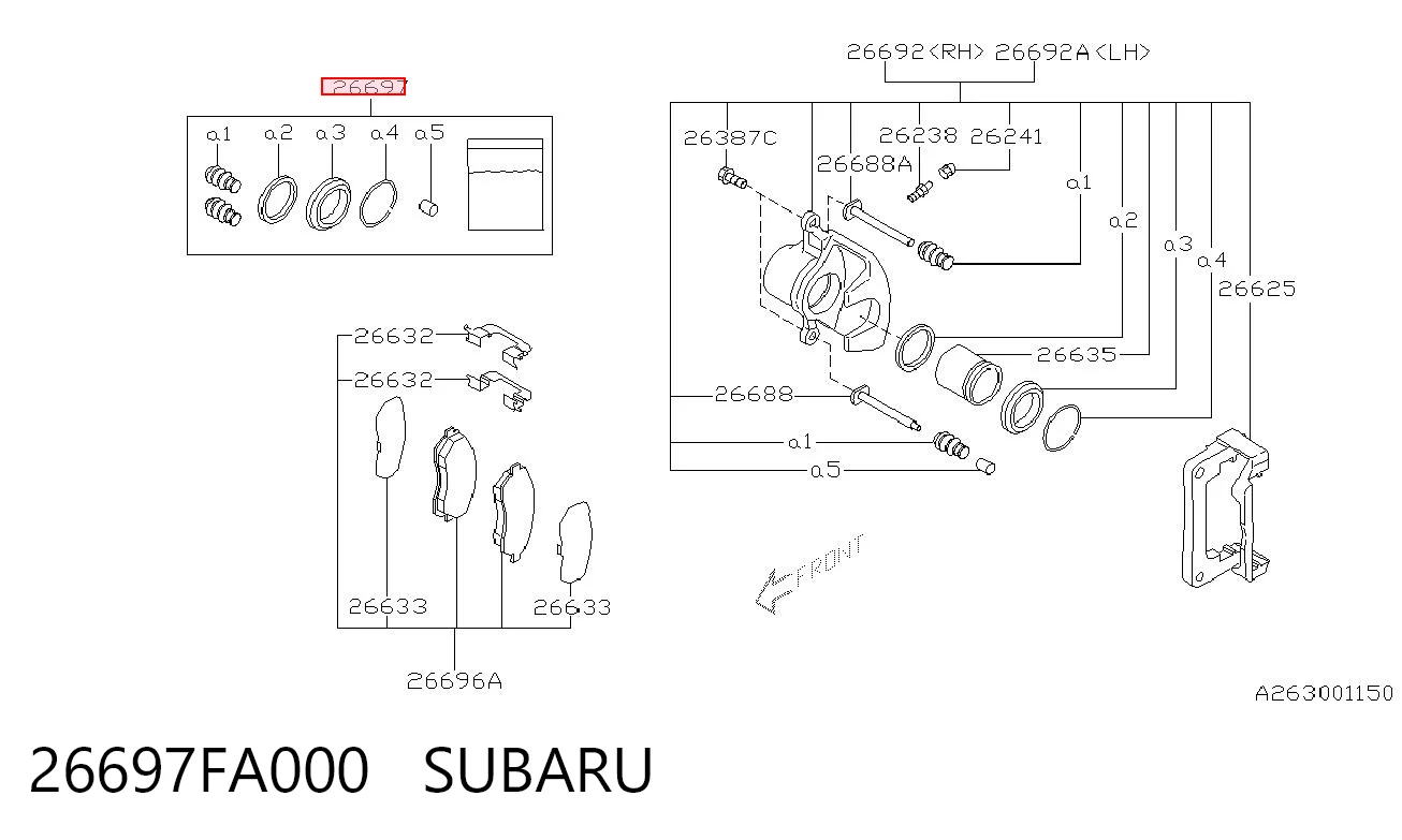 26697FA000 Subaru Kit de reparação de suporte do freio dianteiro